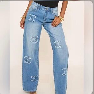 Luxury Embroidered Wide Leg Jeans